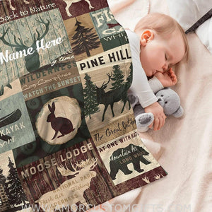 Blankets Personalized Camo Moose Deer and Bear, Rabbit, Wolf Woodland Theme Minky Dot Baby Blanket