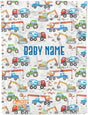 Blankets USA MADE Personalized Construction Baby Blanket for Boy, Cozy Plush Fleece Blanket, Custom Baby Name blanket