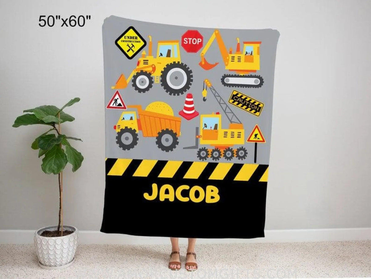 Blankets USA MADE Personalized Construction Blanket for kids, baby blanket, Fleece Throw Blankets for Girls Boys