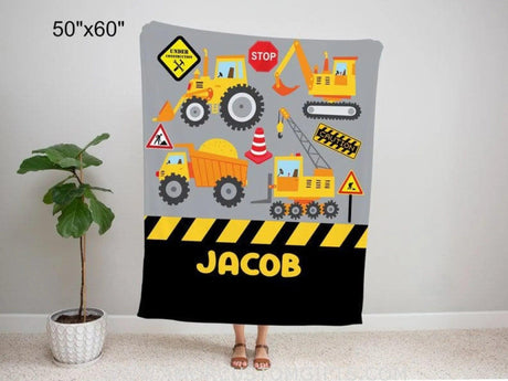 Blankets USA MADE Personalized Construction Blanket for kids, baby blanket, Fleece Throw Blankets for Girls Boys