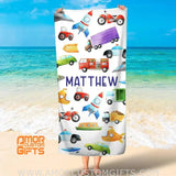 Towels USA MADE Personalized Construction Boys Beach Towel, Excavator, Toy Kid, Custom Name Truck Kid Bath Towel for Boys