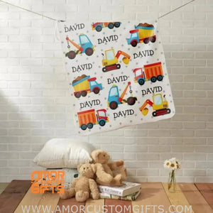 Blankets USA MADE Personalized Construction Truck Cars Dump Truck Boy Cute Baby Blanket