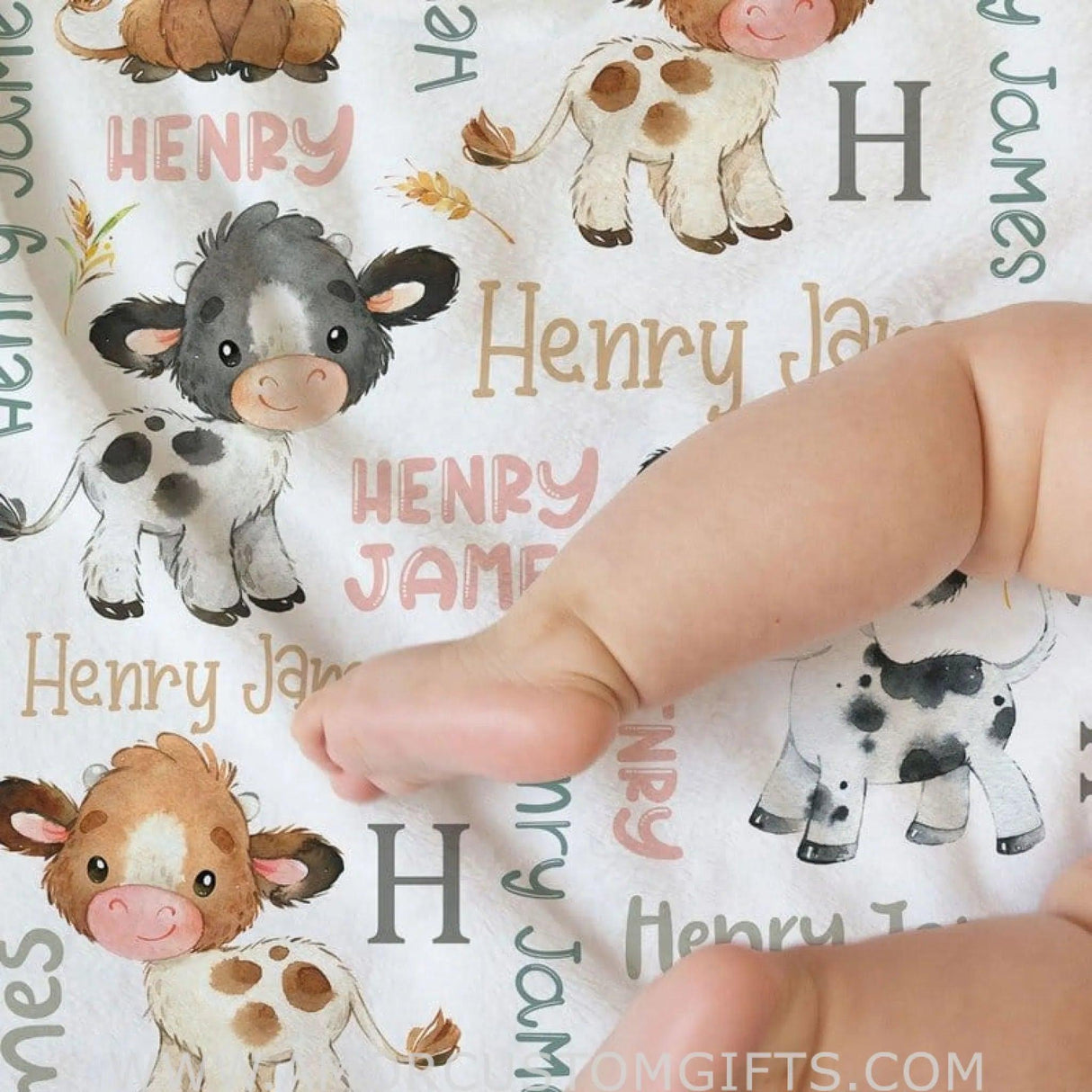 Blankets USA MADE Personalized Cow Baby Blanket, Farm Baby Blanket, Farm Animal Baby Shower Gift, Toddler Birthday Gift, Cow Baby Shower