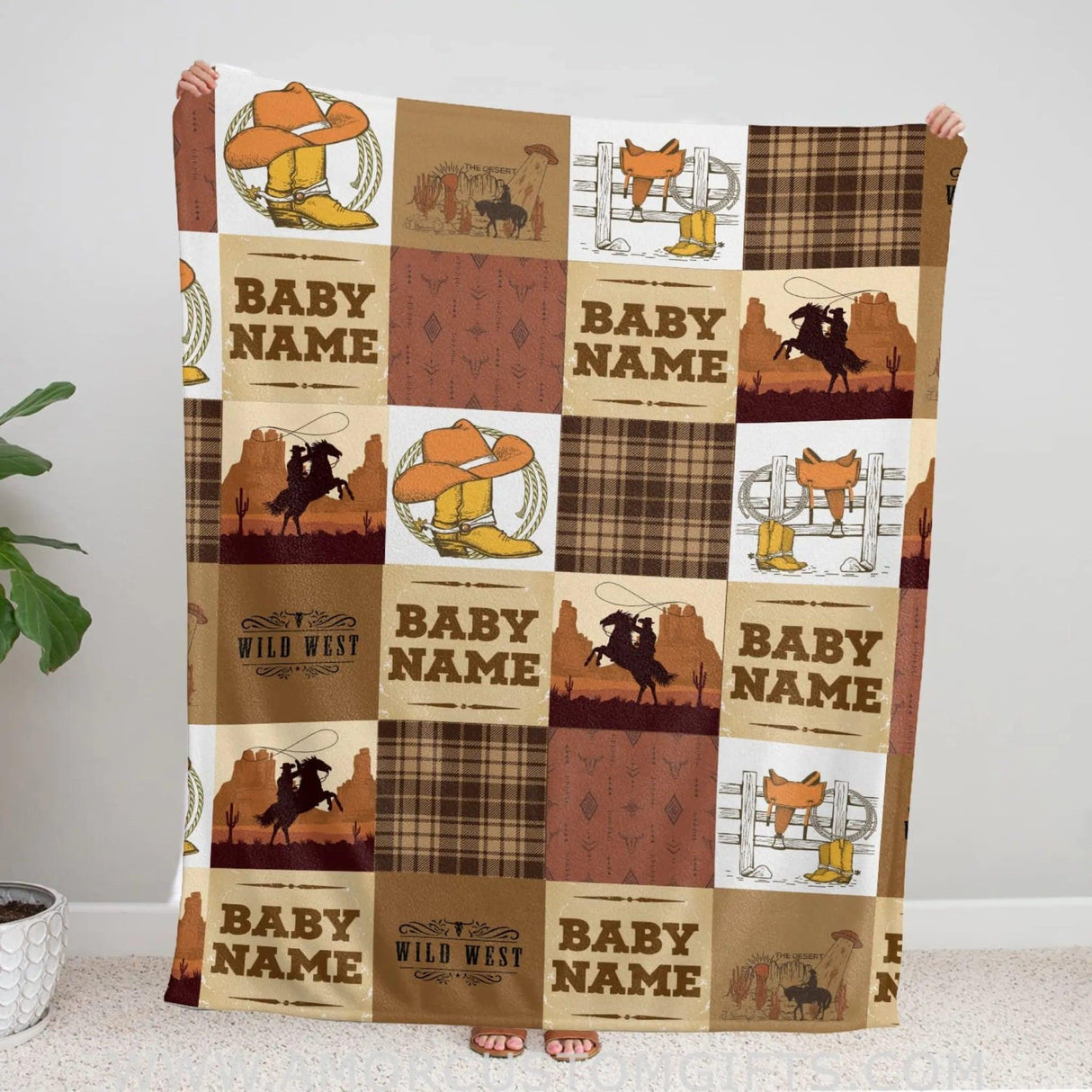 Blankets Personalized Cowboy Baby Blanket with Name, Western Baby Blanket Name Boy, Horse Soft Fleece Blanket