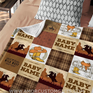 Blankets Personalized Cowboy Baby Blanket with Name, Western Baby Blanket Name Boy, Horse Soft Fleece Blanket