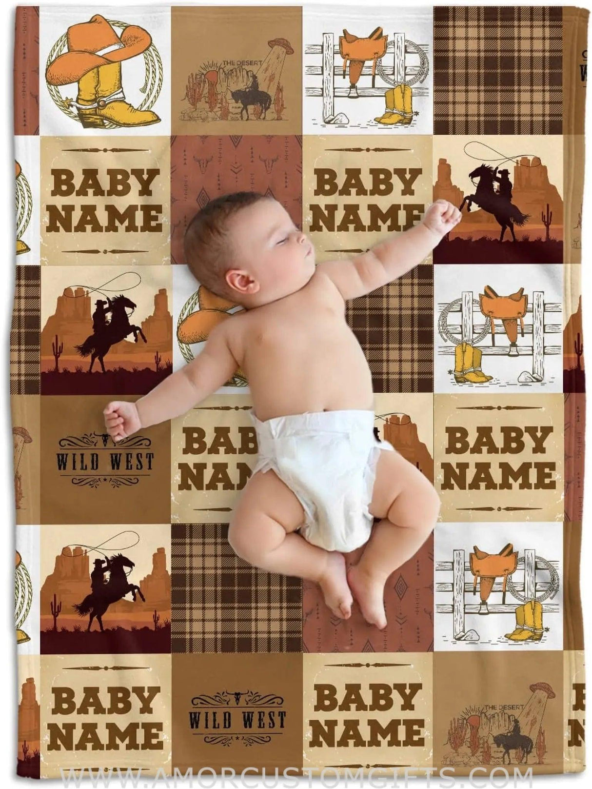 Blankets Personalized Cowboy Baby Blanket with Name, Western Baby Blanket Name Boy, Horse Soft Fleece Blanket