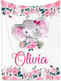 Blankets Personalized Cute Elephant Animal Floral Baby Name Blanket, Newborn Gifts for Baby Girl Daughter