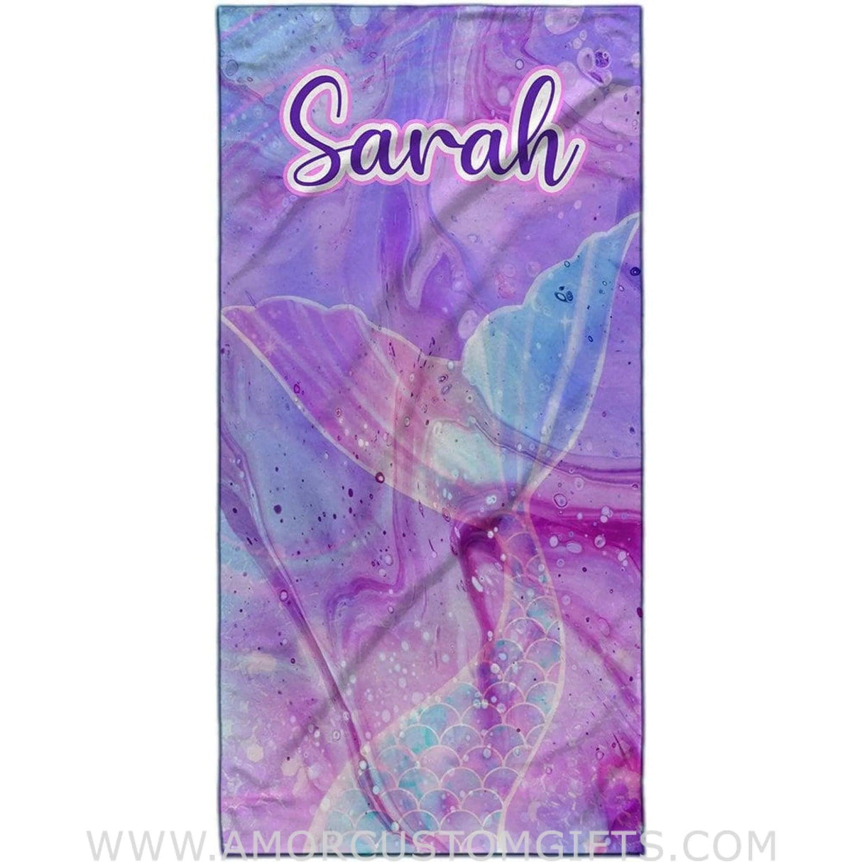 Towels USA MADE Personalized Cute Mermaid Tail Beach Towel, Custom Name Lovely Kid Towel for Summer & Beach