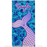 Towels USA MADE Personalized Cute Mermaid Tail Beach Towel, Custom Name Lovely Kid Towel for Summer & Beach