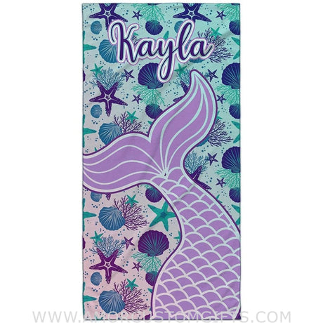 Towels USA MADE Personalized Cute Mermaid Tail Beach Towel, Custom Name Lovely Kid Towel for Summer & Beach