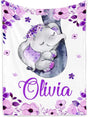 Blankets Personalized Cute Purple Elephant Animal Floral Baby Name Blanket, Newborn Gifts for Baby Girl Daughter New Kid