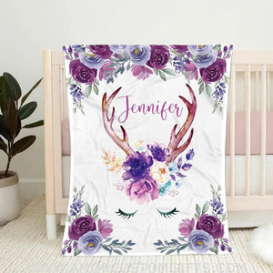 Blankets Personalized Deer Blanket Baby Girl,Plum Deer Baby Blanket,Baby Girl Deer Blanket,Deer Baby Blanket for Girls