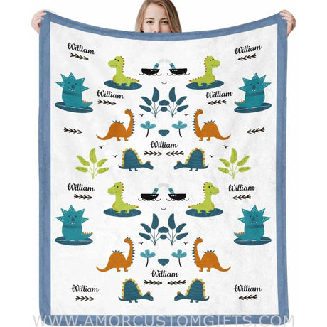 Blankets Personalized Dinosaur Baby Blankets, Customized Baby Girl Boy Gifts for Newborn Infan