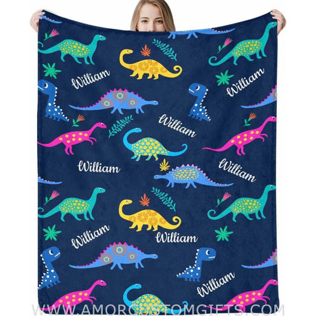 Blankets Personalized Dinosaur Baby Blankets, Customized Baby Girl Boy Gifts for Newborn Infan