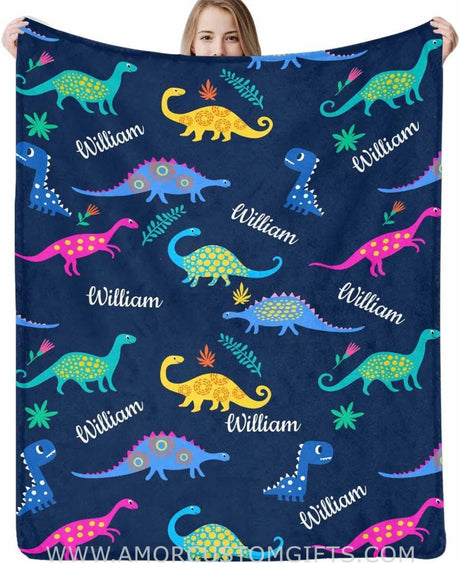 Blankets USA MADE Personalized Dinosaur Baby Blankets Swaddling Unisex with Name Soft Monogrammed Customized Baby Girl Boy Gifts for Newborn Infan