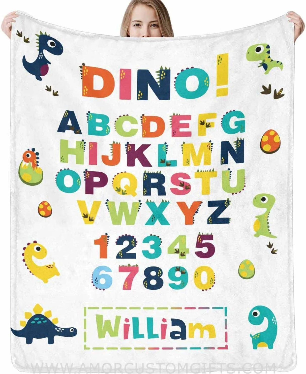 Blankets USA MADE Personalized Dinosaur Baby Blankets Swaddling Unisex with Name Soft Monogrammed Customized Baby Girl Boy Gifts for Newborn Infan