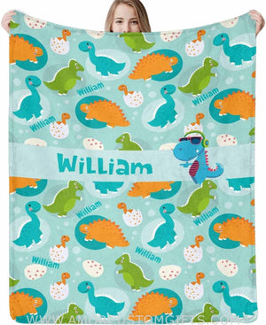 Blankets USA MADE Personalized Dinosaur Baby Blankets Swaddling Unisex with Name Soft Monogrammed Customized Baby Girl Boy Gifts for Newborn Infan