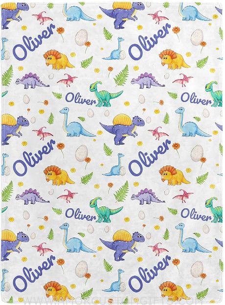 Blankets USA MADE Personalized Dinosaur Blanket for Boys - Custom Soft Baby Blanket for Newborn Infant Kids and Toddlers