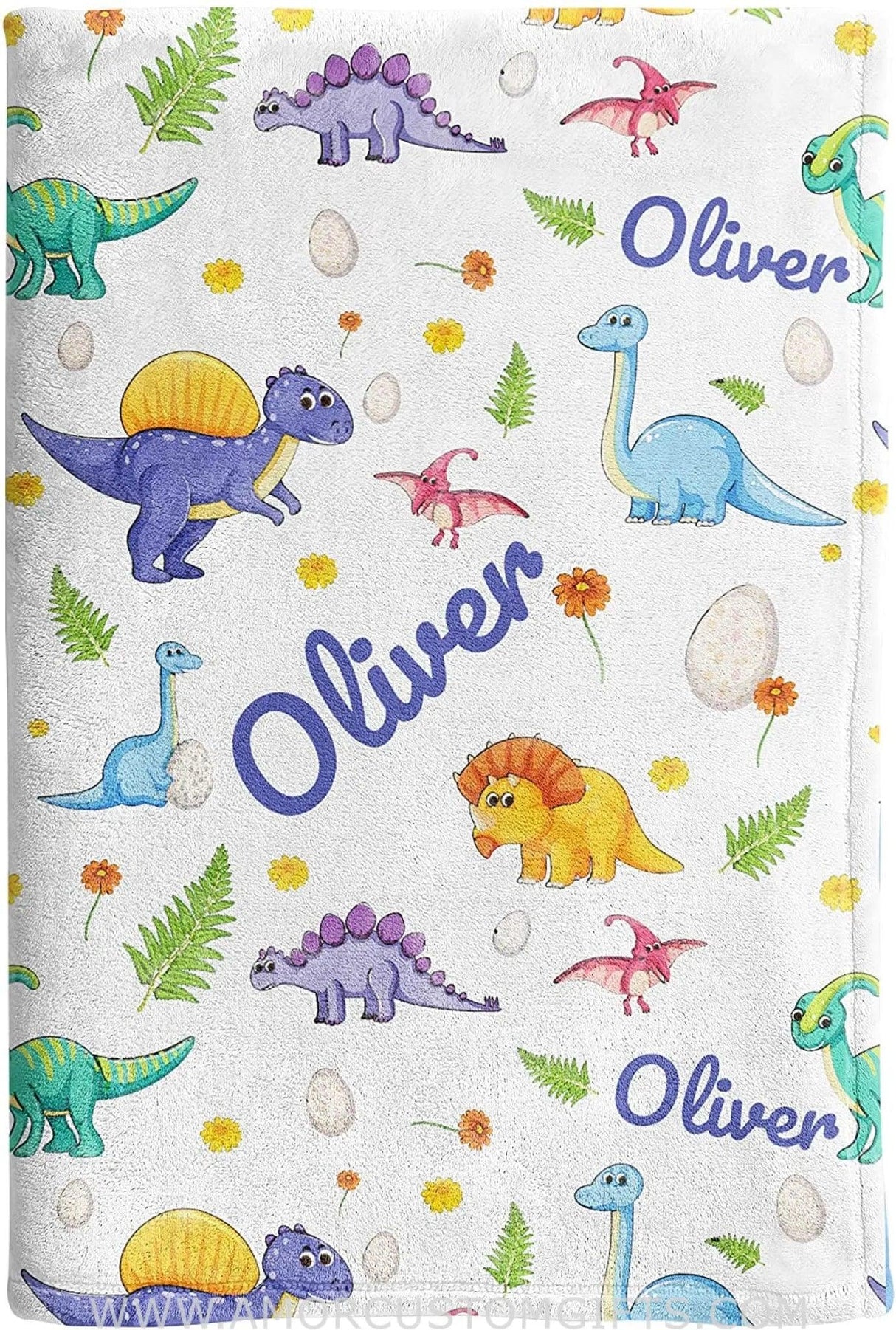 Blankets USA MADE Personalized Dinosaur Blanket for Boys - Custom Soft Baby Blanket for Newborn Infant Kids and Toddlers