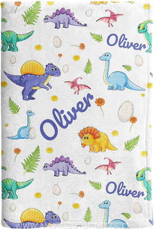 Blankets USA MADE Personalized Dinosaur Blanket for Boys - Custom Soft Baby Blanket for Newborn Infant Kids and Toddlers