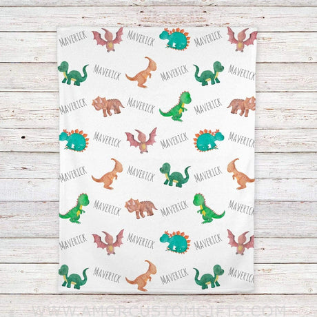 Blankets USA MADE Personalized Dinosaur Fleece Baby Blanket, baby gift