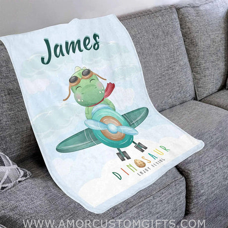 Blankets USA MADE Personalized Dinosaur Fleece Throw Blanket for Kids, Custom Blankets Baby Blanket Gift for New Mother