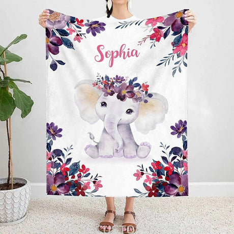 Blankets USA MADE Personalized Elephant Baby Blanket for Baby Girl, Newborn Baby Girls Blankets, Elephant Baby Blanket