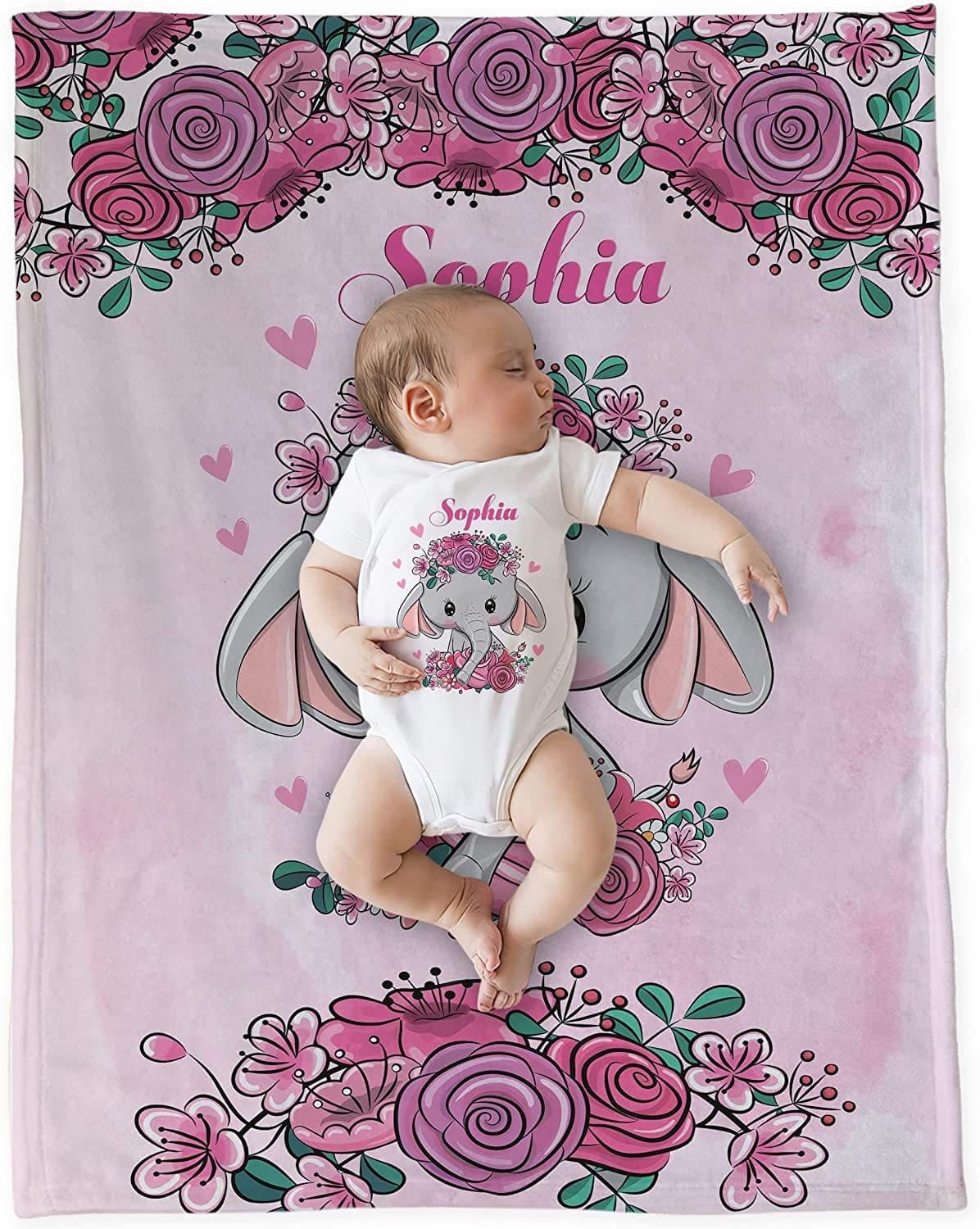 Blankets Personalized Elephant Baby Blankets - Custom Baby Blankets for Baby Shower - Soft, Lightweight & Giftable