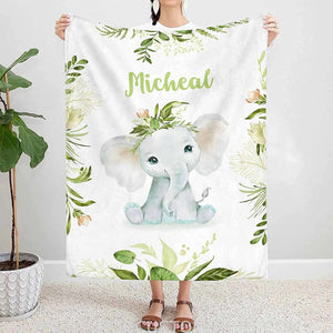 Blankets Personalized Elephant Baby Blankets, Customized Baby Blanket with Name for Baby Boys