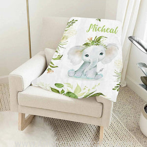 Blankets Personalized Elephant Baby Blankets, Customized Baby Blanket with Name for Baby Boys