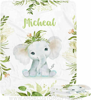 Blankets Personalized Elephant Baby Blankets, Customized Baby Blanket with Name for Baby Boys