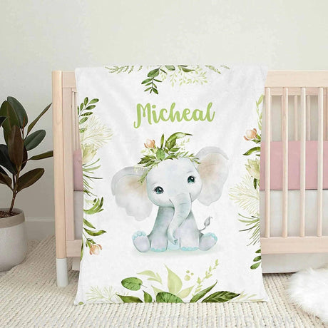 Blankets Personalized Elephant Baby Blankets, Customized Baby Blanket with Name for Baby Boys