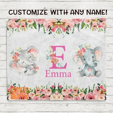 Blankets Personalized Elephant Blanket With Name, Best Gift for Baby, Newborn