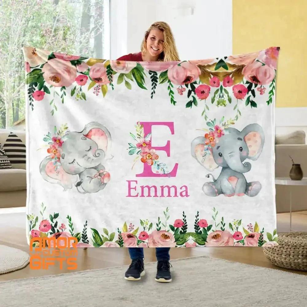 Blankets Personalized Elephant Blanket With Name, Best Gift for Baby, Newborn