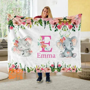 Blankets Personalized Elephant Blanket With Name, Best Gift for Baby, Newborn