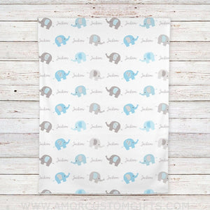 Blankets Personalized Elephant Fleece Baby Blanket, Blue and Gray boys print, Gift for Kids Toddler - Blanket for Newborn