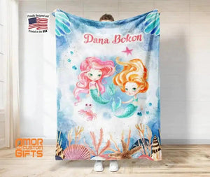 Blankets Personalized Fairy Tale Ariel Mermaid Princess Blanket, Custom Name Princess Nursery Theme