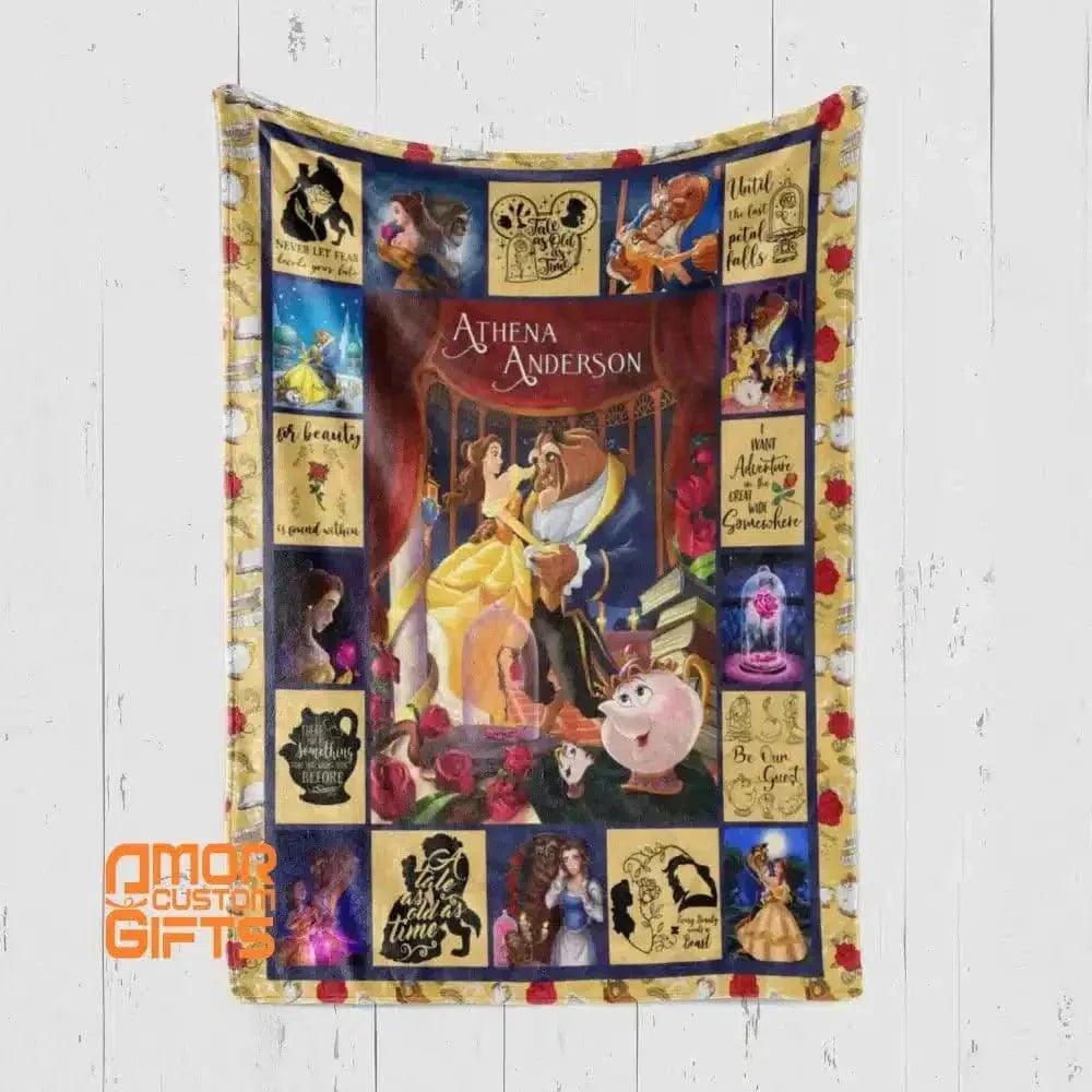 Blankets Personalized Fairy Tale Beauty & The Beast Blanket - Custom Name Princess Belle Blanket For Baby Girls Nursery Theme Tapestry