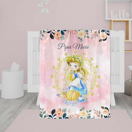 Blankets USA MADE Personalized Fairy Tale Cinderella Princess Custom Name Baby Girl Princess Blanket