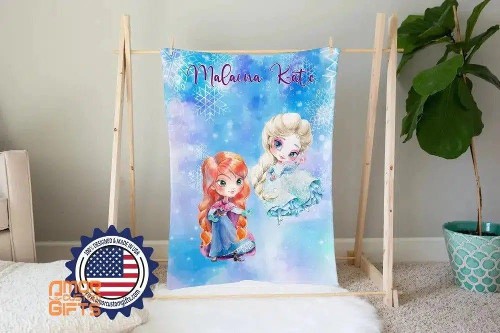 Blankets Personalized Fairy Tale Elsa Anne Princess,  Custom Name Blanket, Snow Queen Princess Nursery Theme