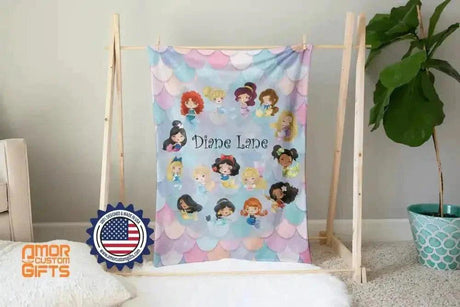 Blankets Personalized Fairy Tale Happy Mermaid Princess Blanket, Custom Name Princess Nursery Theme