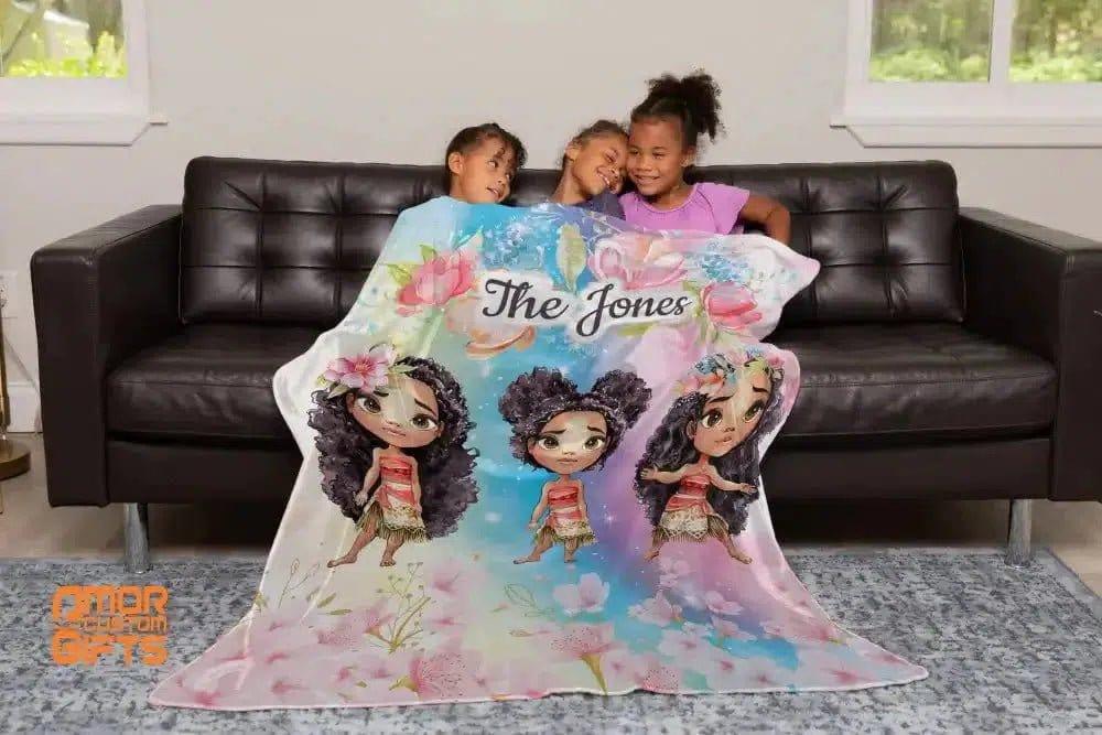 Blankets Personalized Fairy Tale Moana Princess Blanket, Custom Name , Ethnic Princess Princess Nursery Theme