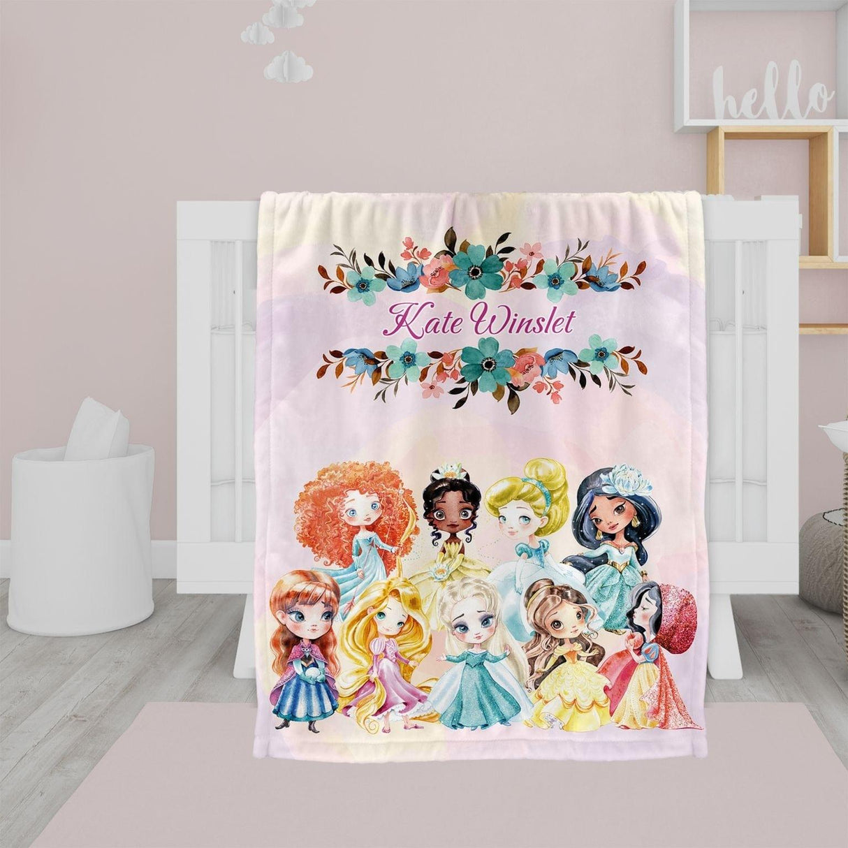 Blankets Personalized Fairy Tale Princess Blanket, Custom Name Princess Nursery Theme