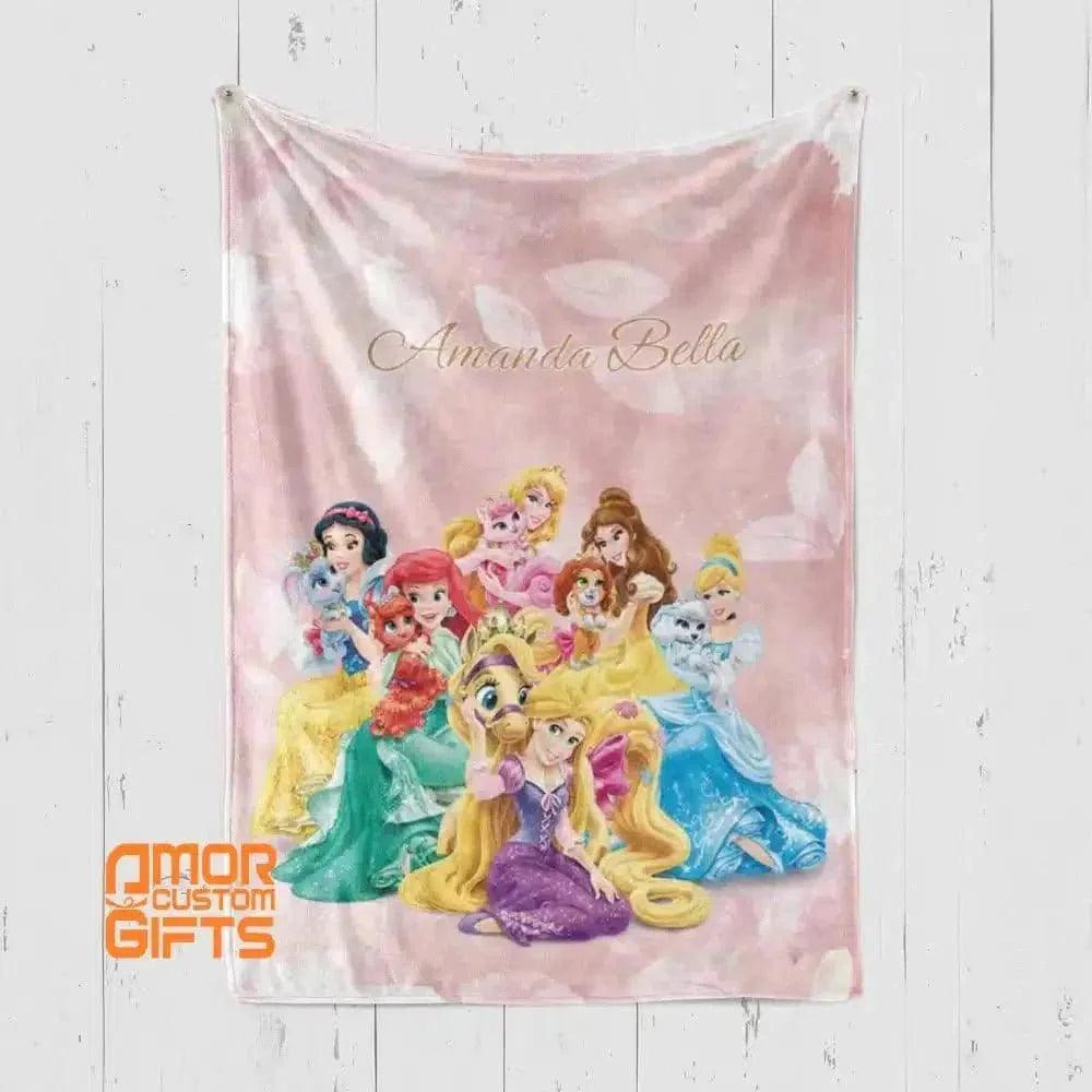 USA MADE Personalized Fairy Tale Princesses And Royal Pets Blanket - Elsa Frozen Belle Tiana...Custom Name Blanket-sale