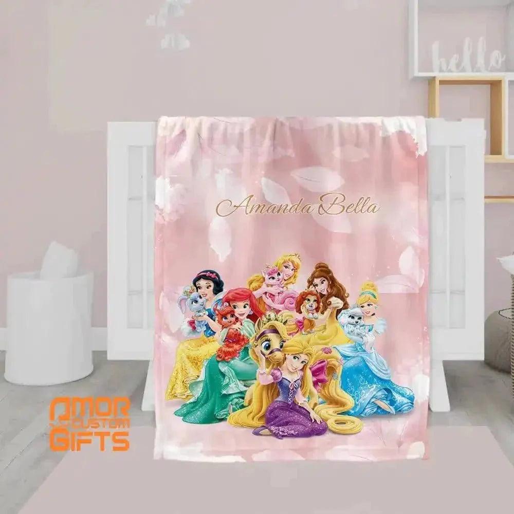 USA MADE Personalized Fairy Tale Princesses And Royal Pets Blanket - Elsa Frozen Belle Tiana...Custom Name Blanket-sale