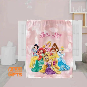 USA MADE Personalized Fairy Tale Princesses And Royal Pets Blanket - Elsa Frozen Belle Tiana...Custom Name Blanket-sale