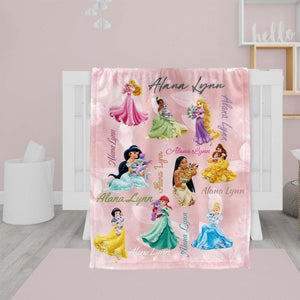 USA MADE Personalized Fairy Tale Princesses Blanket - Elsa Frozen Belle Tiana...Custom Name Blanket-sale