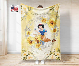 USA MADE Personalized Fairy Tale Snow White Princess Custom Name Baby Girl Princess Blanket-sale