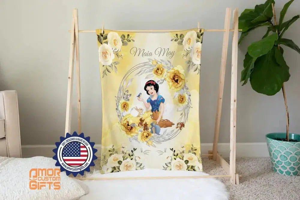 USA MADE Personalized Fairy Tale Snow White Princess Custom Name Baby Girl Princess Blanket-sale