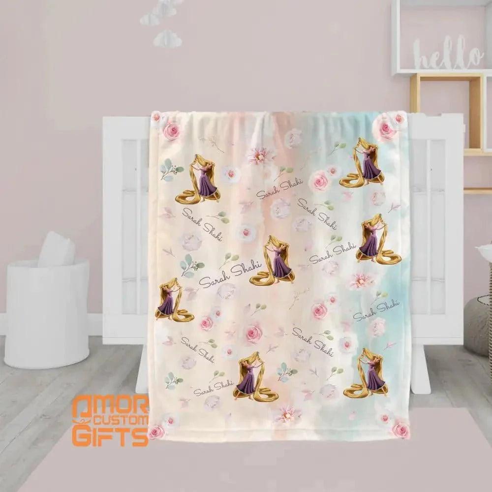 Blankets Personalized Fairy Tale Tangled Rapunzel Princess Blanket, Custom Name Princess Nursery Theme